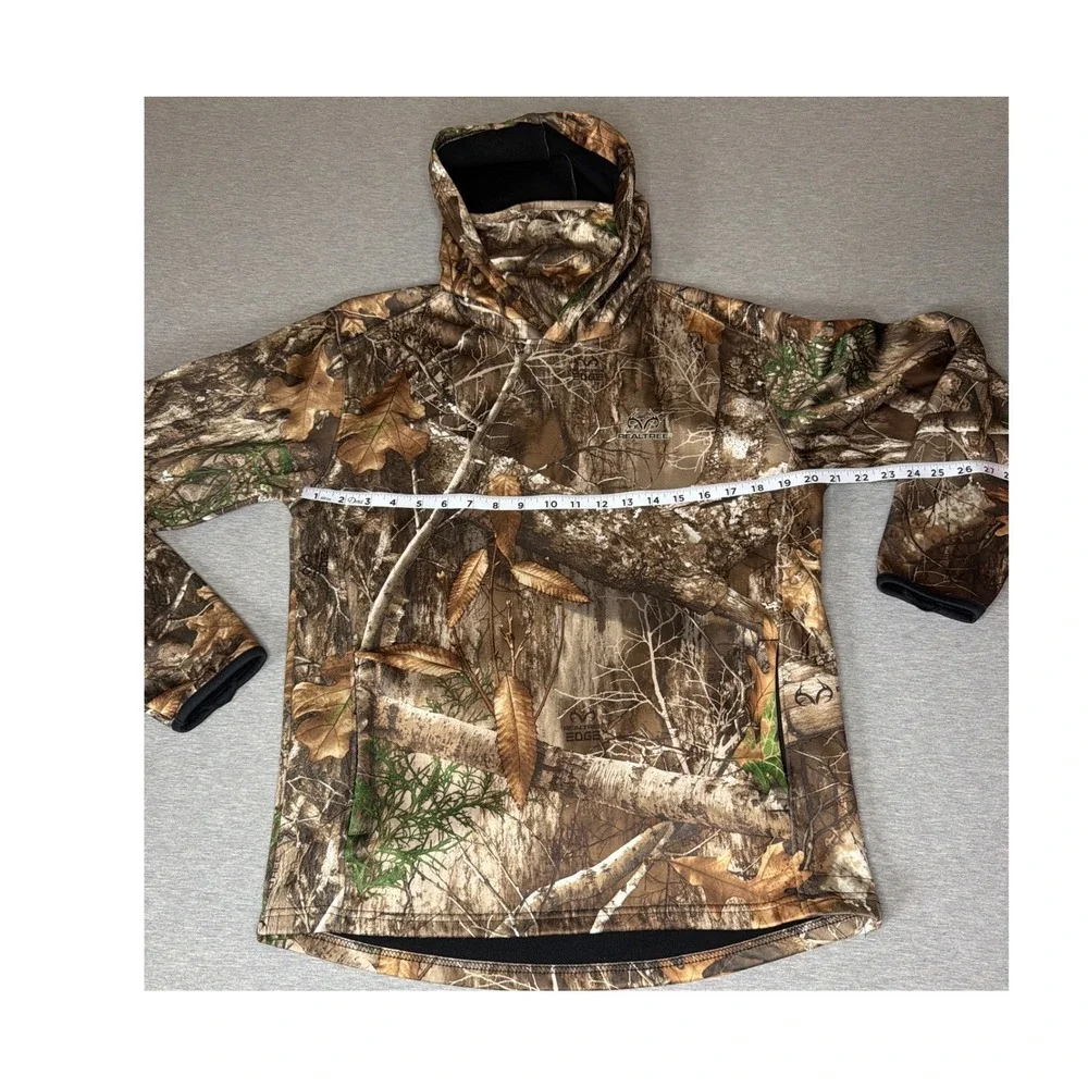 Realtree Edge Camo Hoodie Kids XXL 18 Built-in Neck Gaiter Fleece Pullover Brown